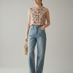 So Me Floral Button Up Vest Womens Sz S